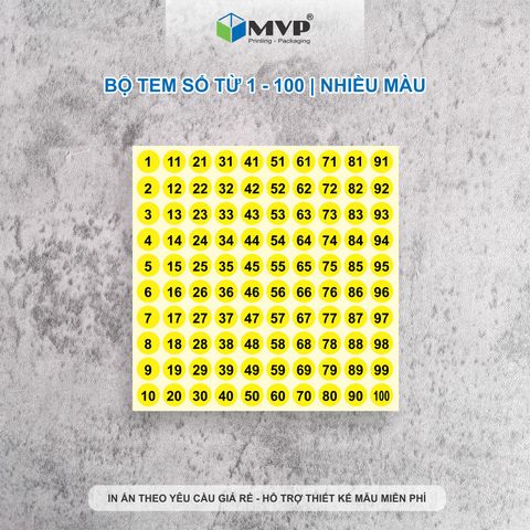  Tem số nhiều màu dán chai sơn từ 1 - 100, bộ tem số thứ tự 1 - 100 nhiều màu 