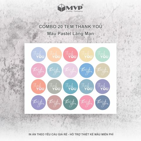  Nhãn dán Sticker cảm ơn dành cho shop bán hàng, size 2.5cm tông màu Pastel lãng mạn 