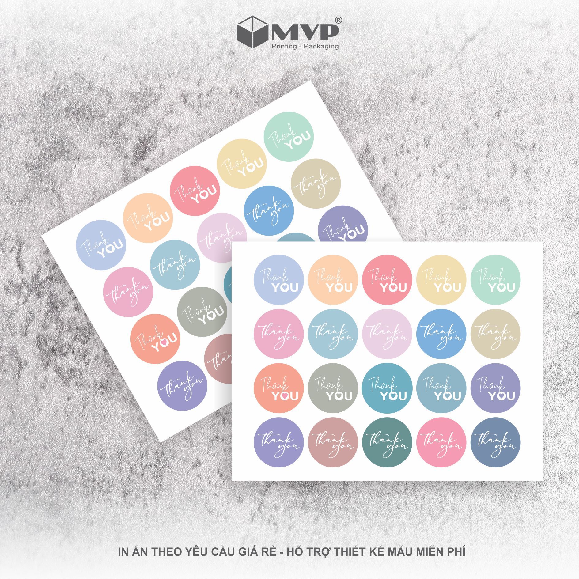 Nhãn dán Sticker cảm ơn dành cho shop bán hàng, size 2.5cm tông màu Pastel lãng mạn