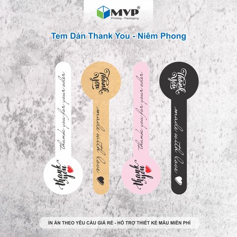  Tem dán Kraft dài HANDMADE WITH LOVE - Tem niêm phong Thank you KT (10x3)cm 