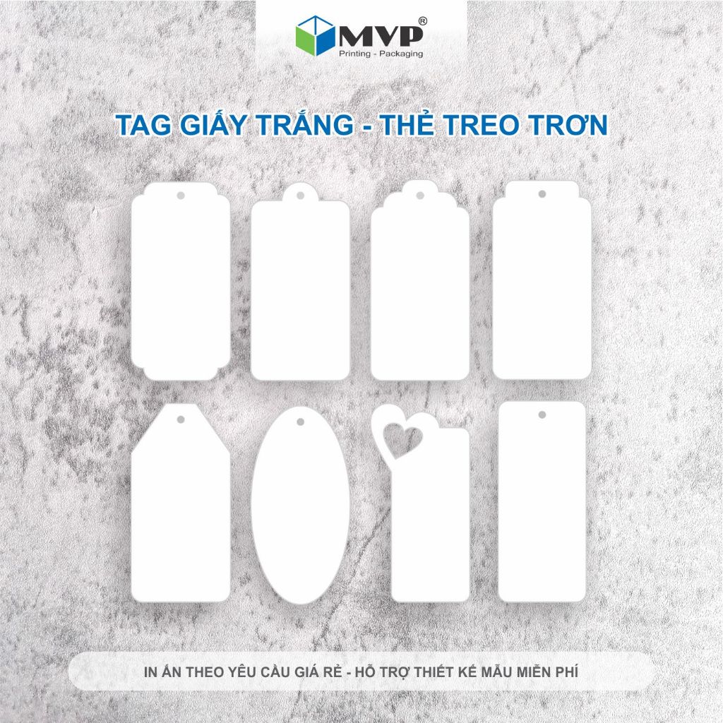 Nhãn mác tag giấy trắng trơn nhiều mẫu - Thẻ treo trơn không in