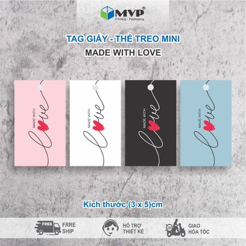  Tag giấy cảm ơn dùng trang trí hộp quà tặng Handmade, thẻ treo mini Made with love 