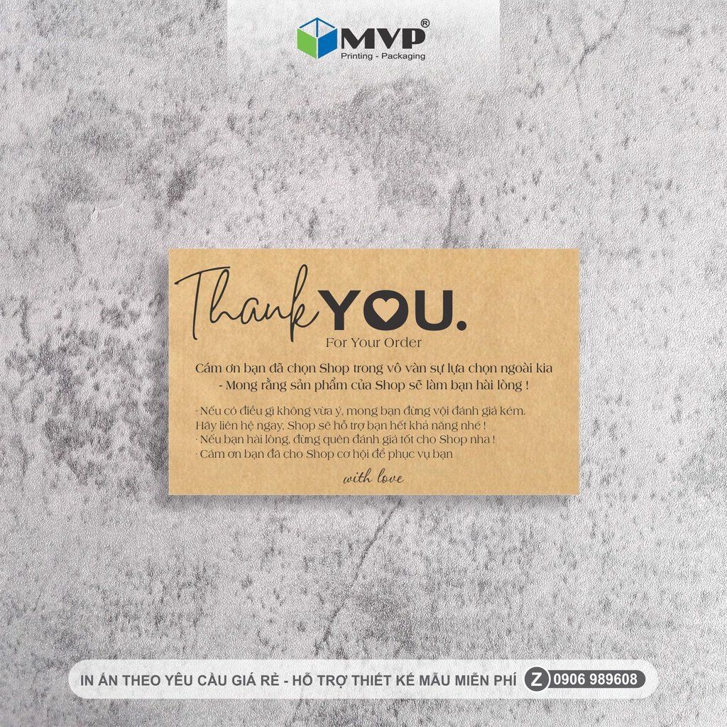 Card Cám Ơn Giấy Kraft, Card Thank You Kraft, Thiệp Cám Ơn - Giấy Kraft, giấy xi măng