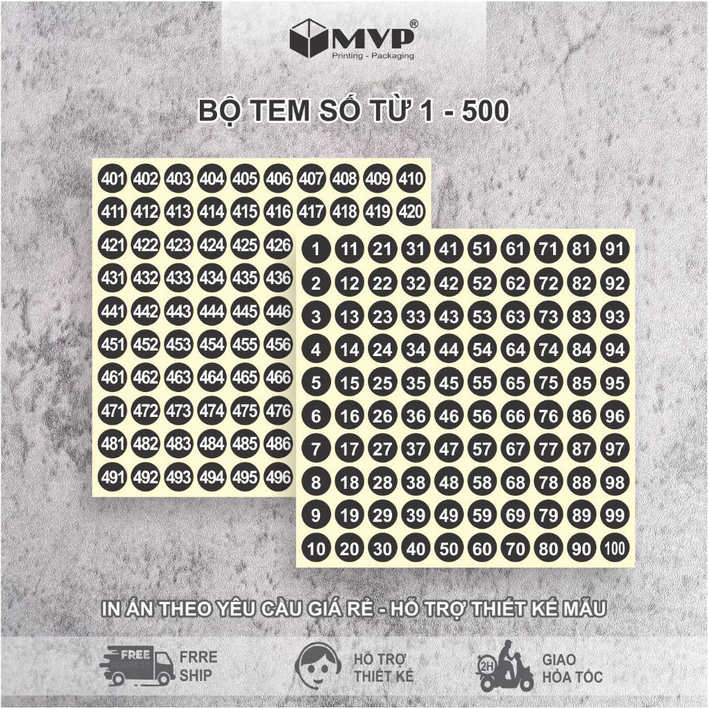 Bộ tem số 1-500 dán chai sơn, tem số màu đen 12mm dán sản phẩm