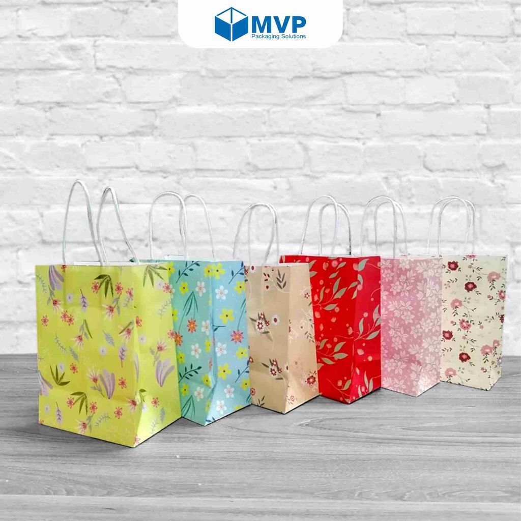 Túi giấy Vintage Kraft hoa văn nhiều màu (19x16x9)cm