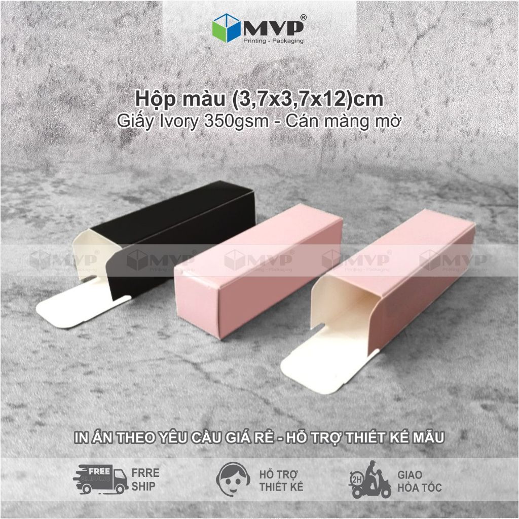 Hộp giấy màu ĐEN - HỒNG đựng tinh dầu, đựng nước hoa, đồ handmade, size (3,7x12)cm giấy Ivory 350gsm cán mờ