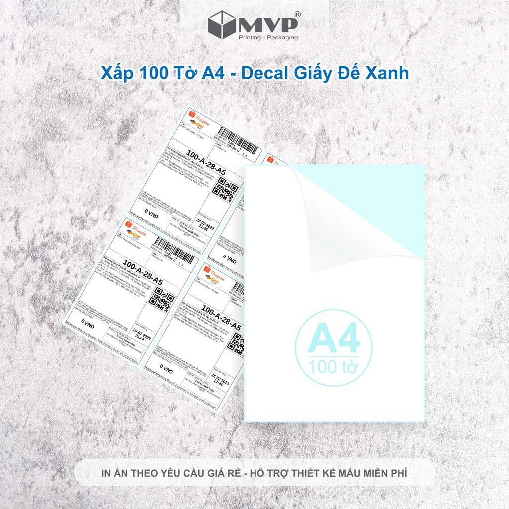 Giấy decal đế xanh A6 - A5 - A4 (100 tờ/xấp) - đề can bóc dính in tem , đơn hàng , phiếu giao hàng