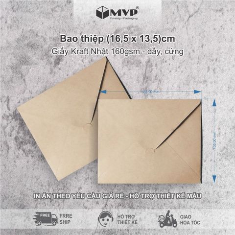  Bao thiệp giấy kraft danh cho thiệp cảm ơn, bao thư kraft nắp xéo vintage 