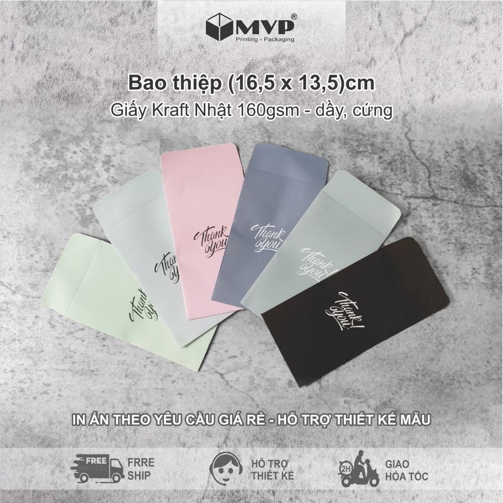 [10 cái] Bao thư nhiều màu Pastel cho thiệp cảm ơn và voucher, giấy C150 cán màng mờ