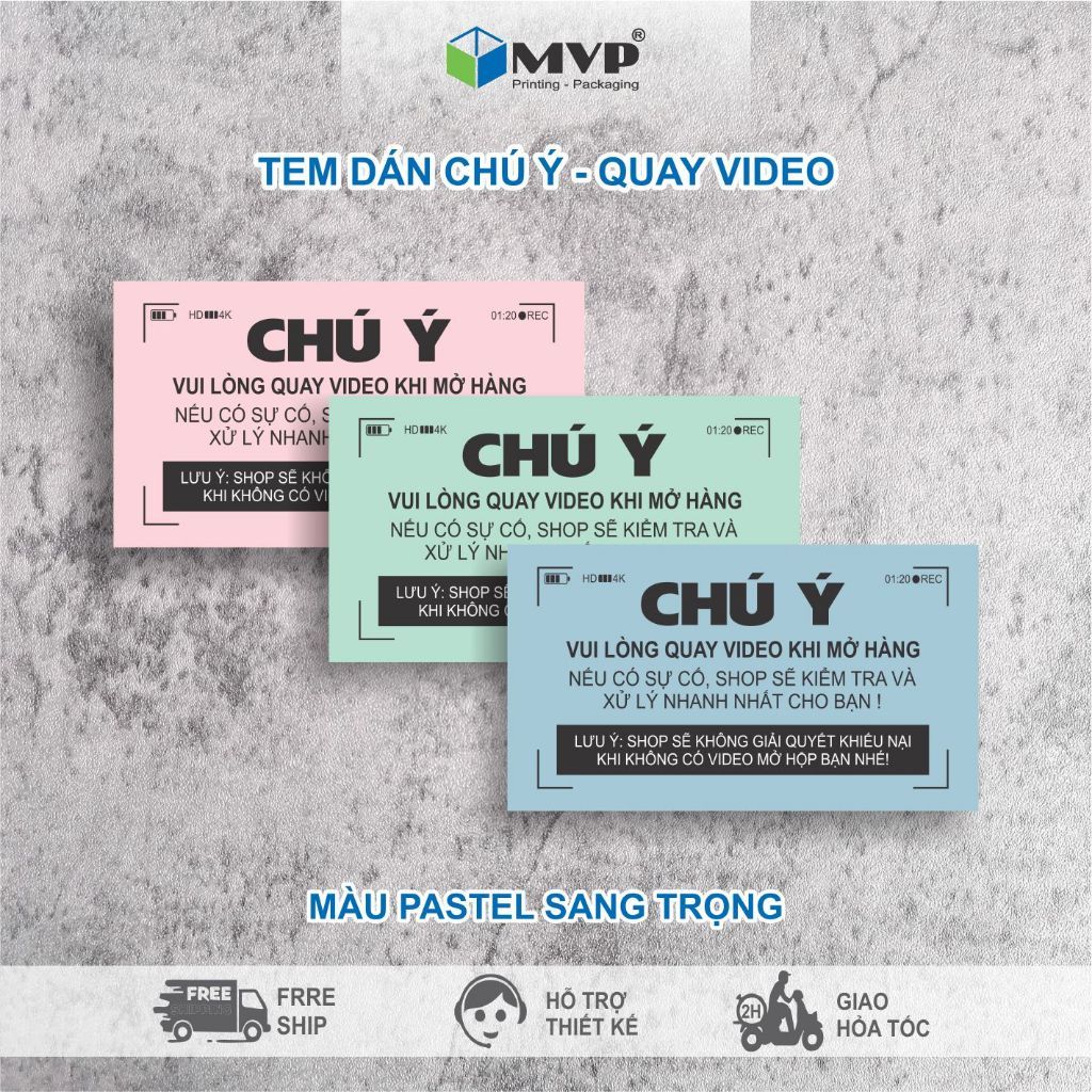 Tem dán quay clip trước khi mở hàng - Kích thước 9x5 Decal giấy cán màng OPP - Có keo dán