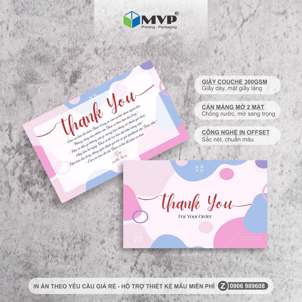 Card Cám Ơn In 2 Mặt, Card Thank You, Thiệp Cám Ơn - Giấy C300 Cán Màng Bóng