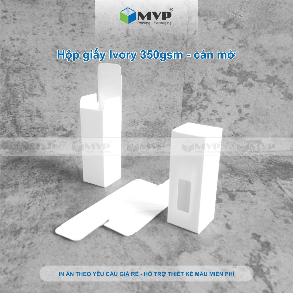 Hộp giấy trắng đựng chai tinh dầu, serum 20ml - 30ml, giấy Ivory 350gsm cán mờ (4x4x11)cm