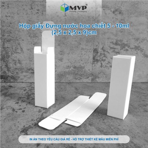  Hộp giấy đựng nước hoa chiết 5ml - 10ml, hộp giấy đựng son môi, chai tinh dầu (2,5 x 2,5 x 9)cm - 350gsm 