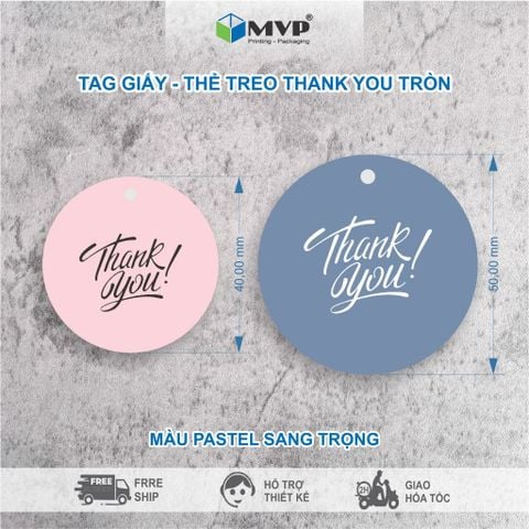  Tag Giấy Thank You màu pastel, Thẻ Treo Cám Ơn Khách Hàng Trang Trí Quà Tặng 