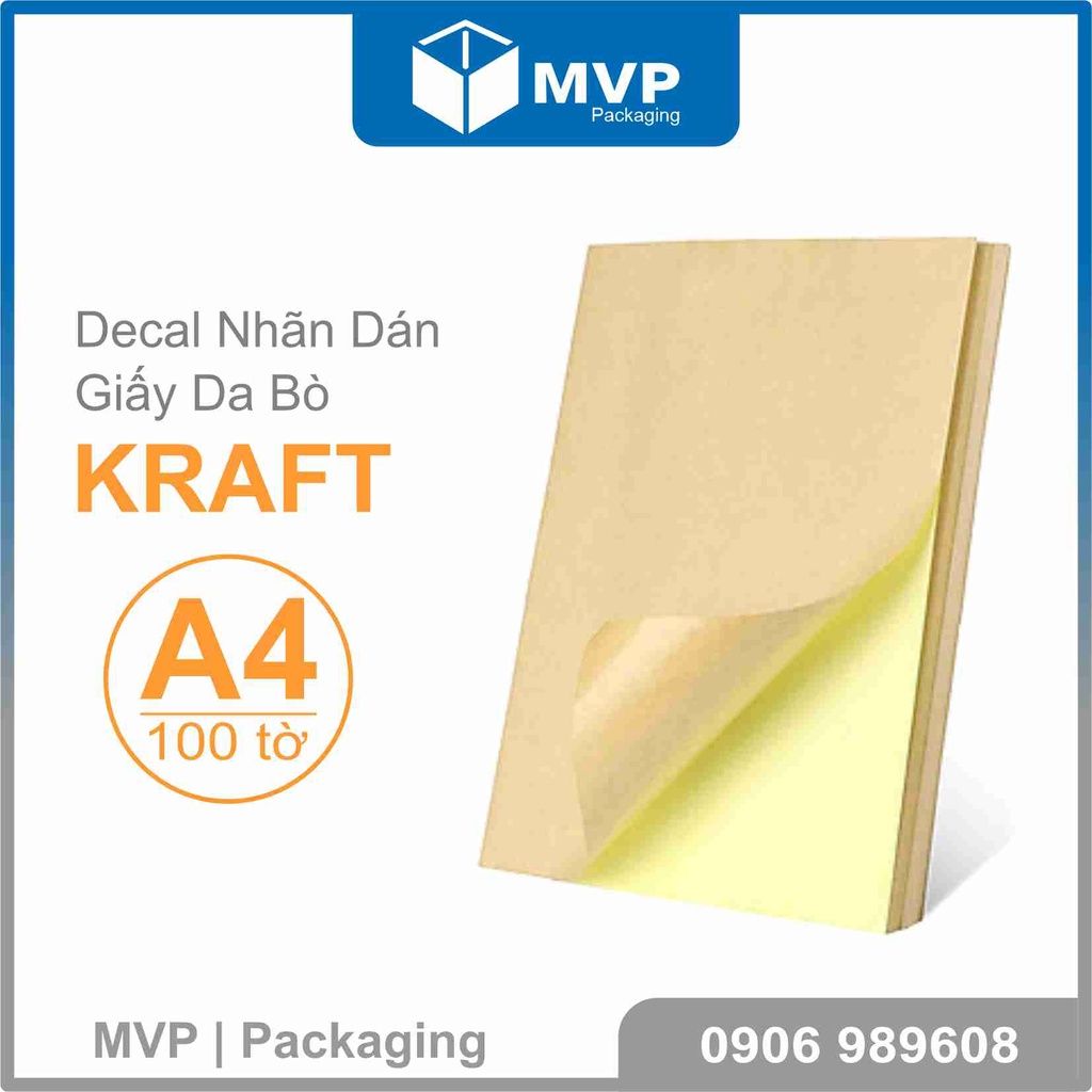Decal Dán Giấy Kraft, Giấy Xi Măng Da Bò Có Keo Dán Khổ A4, Dùng Để In Tem Nhãn Sticker Xấp 50-100 Tờ