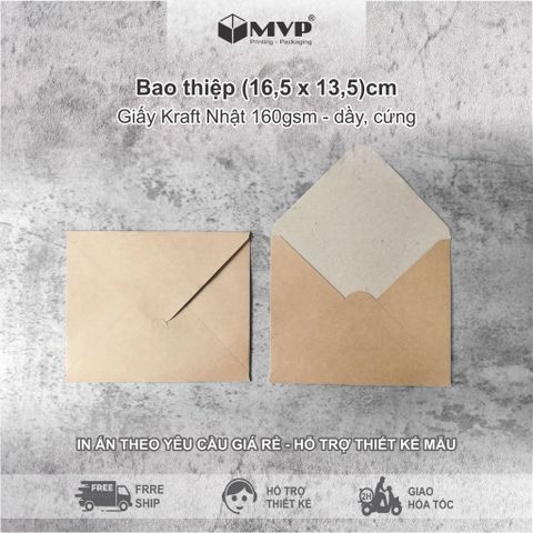  Bao thiệp giấy kraft danh cho thiệp cảm ơn, bao thư kraft nắp xéo vintage 