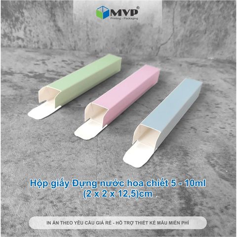 Hộp đựng chai chiết nước hoa 10ml, hộp giấy màu pastel KT (2x2x12,5)cm, Giấy Ivory 350 cán màng mờ 