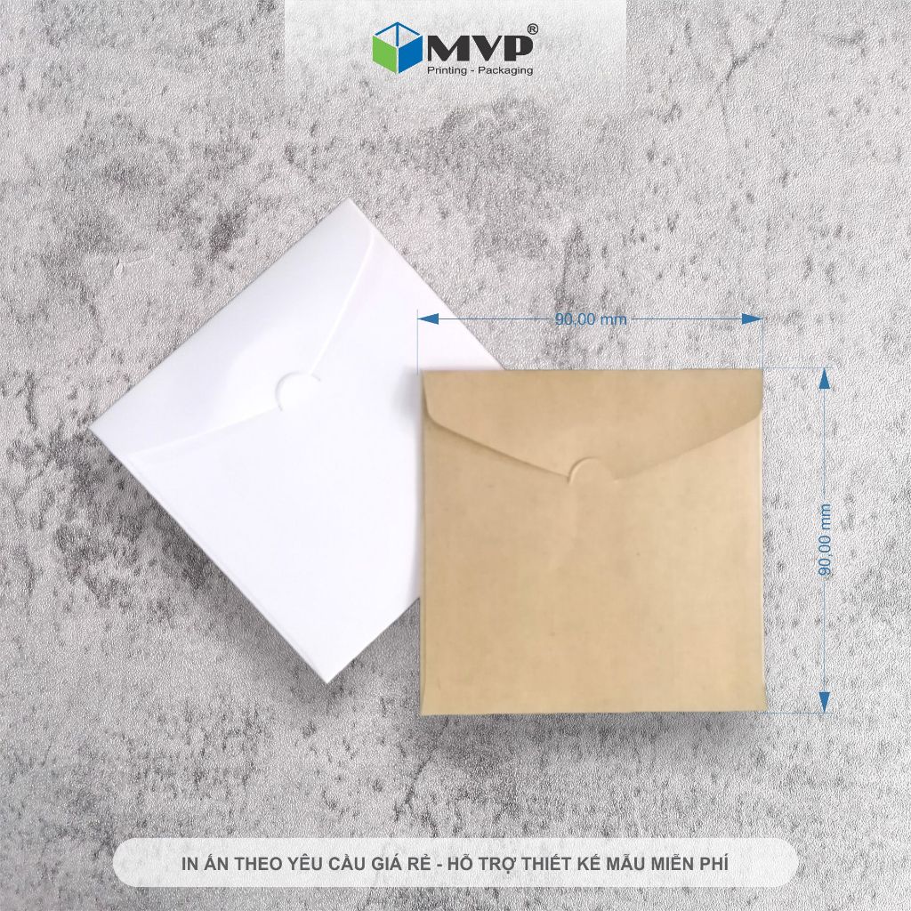Phong bì giấy mini hình vuông cỡ 9x9cm, bao thiệp kraft vuông