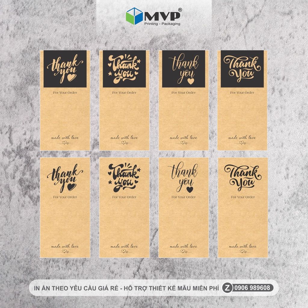 Tem Dán Hộp Carton Niêm Phong Sản Phẩm, Tem Cám Ơn Dán Niêm Phong Hộp Carton - Size 11x5.5cm - Giấy Decal Kraft - MVP