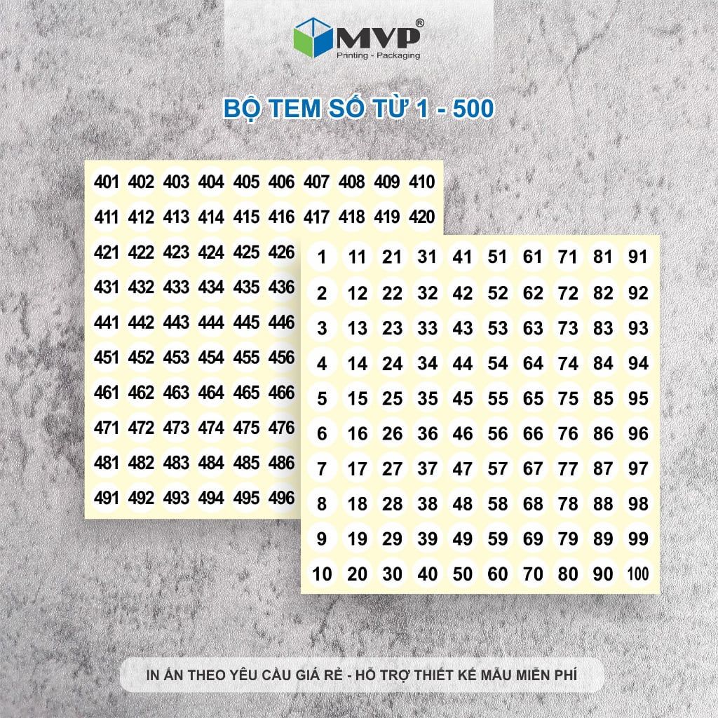 Tem số dán chai sơn từ 1 - 500, bộ tem số thứ tự 1 - 100 - 200 - 300 - 400 - 500