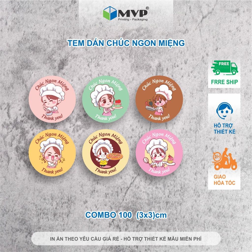 Tem nhãn dán Chúc ngon miệng, Tem Decal thank you 3cm