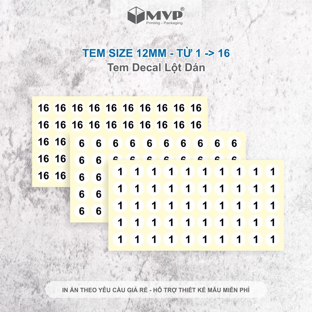 Tem nhãn size quần áo trẻ em từ 1-16, nhãn dán decal hình tròn nhiều size