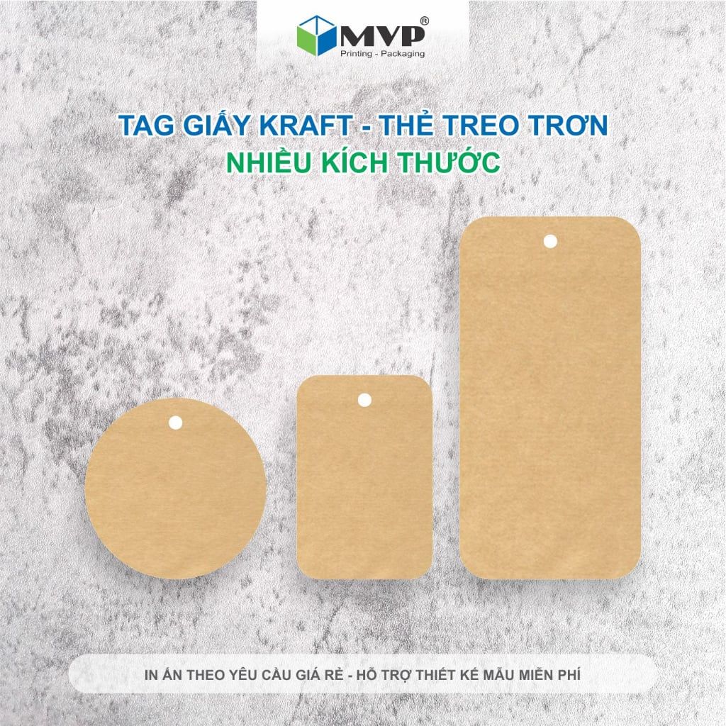 Thẻ treo Tag Giấy Kraft nhiều kích thước - Thẻ treo trơn không in