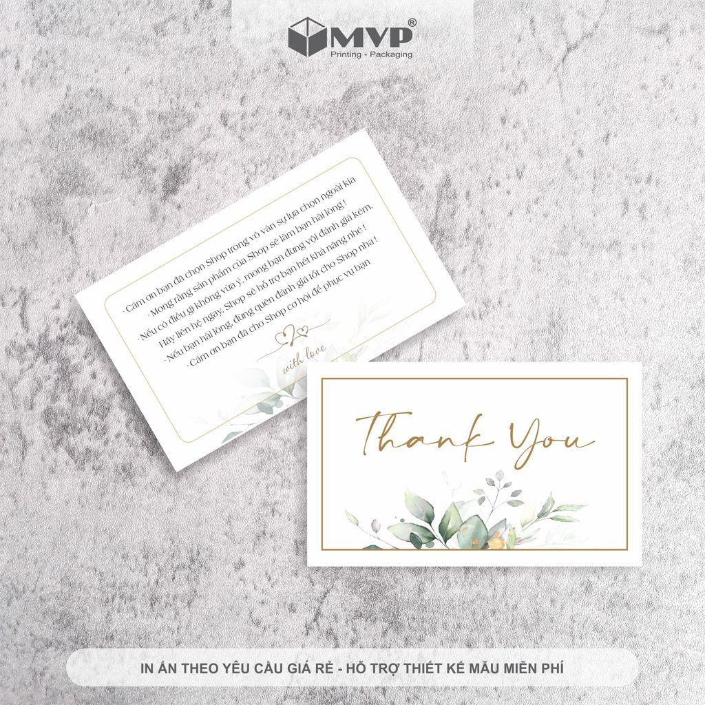 Card Cám Ơn, Card Thank You, Thiệp Cảm Ơn - Size 9x5,4cm - Giấy C300 Cán Màng Mờ Phong Cách Vintage