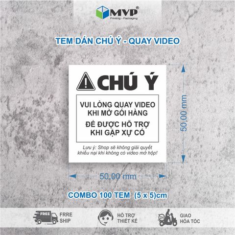  [GIÁ RẺ] Tem Chú ý Quay Video Bóc Hàng Có Keo Dán Sẵn, Tem dán quay clip trước khi mở hàng (5x5)cm 