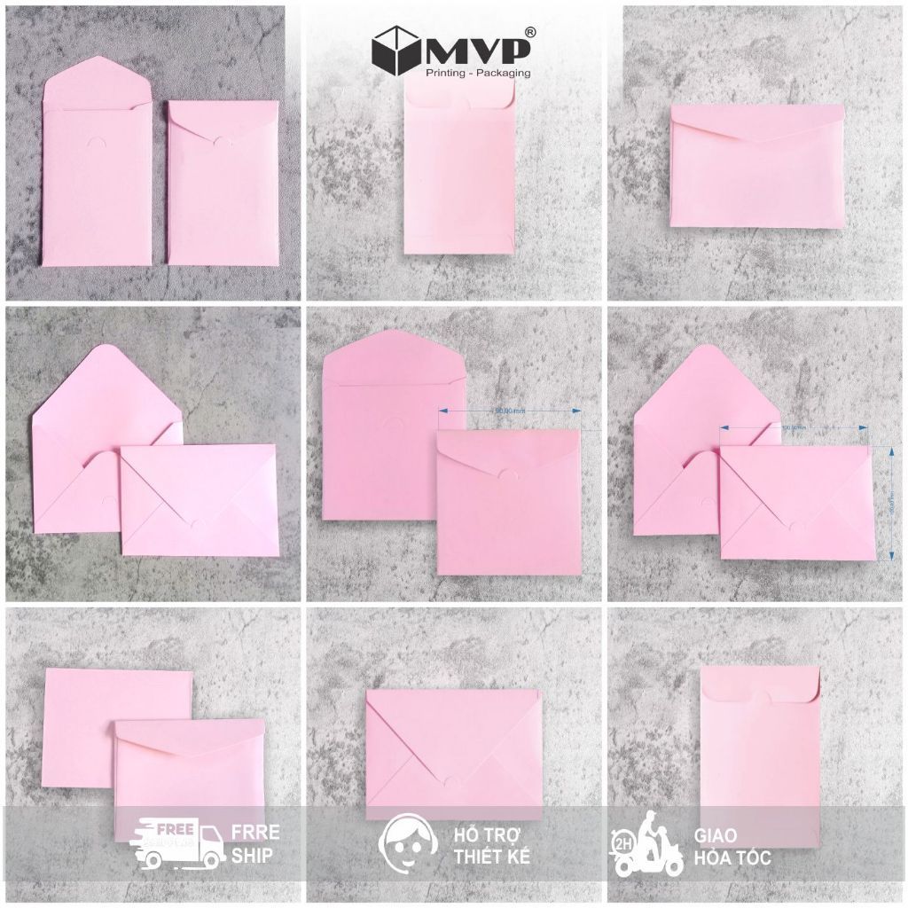 [10 cái] Bao thiệp màu hồng Pastel nhiều kích thước, Bao thư đựng card vip, voucher, thiệp thanks