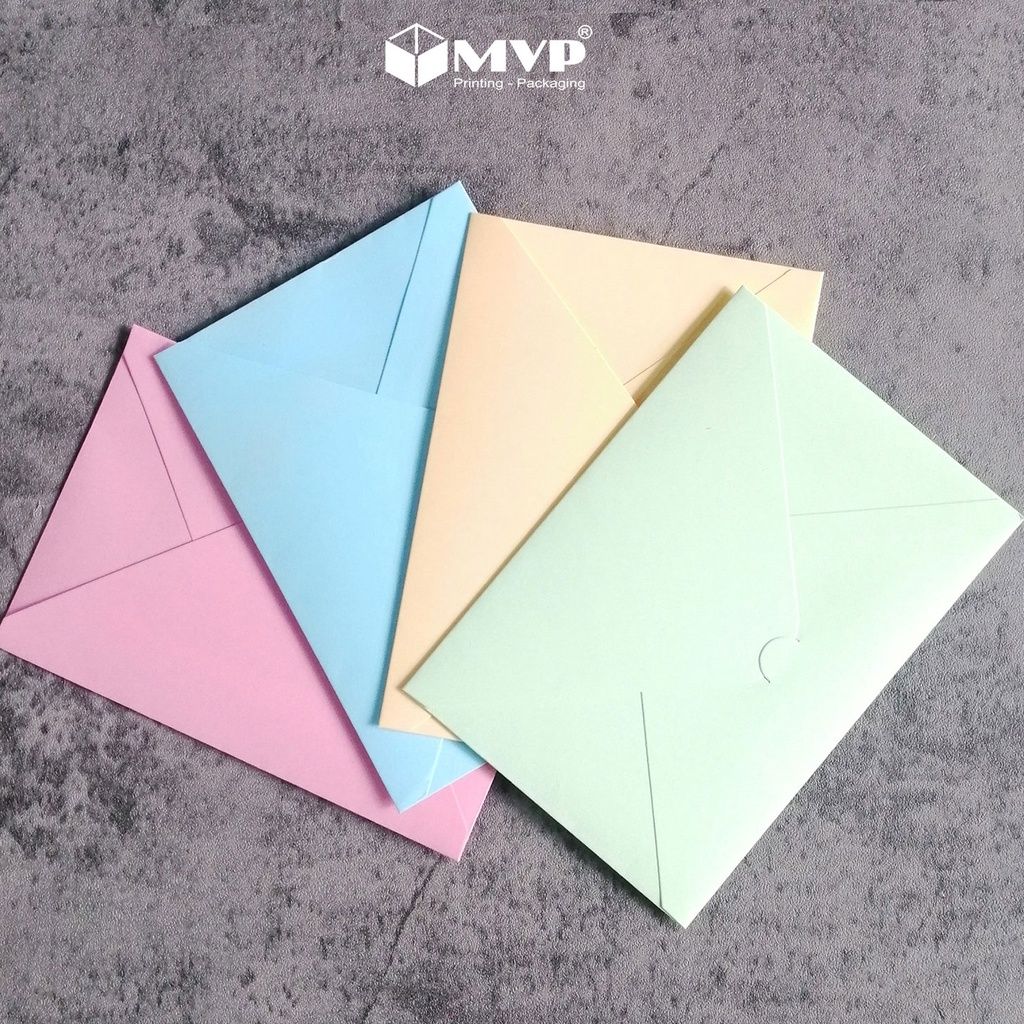 Bao thiệp nắp xéo vinatge nhiều màu, phong bì màu 180gsm