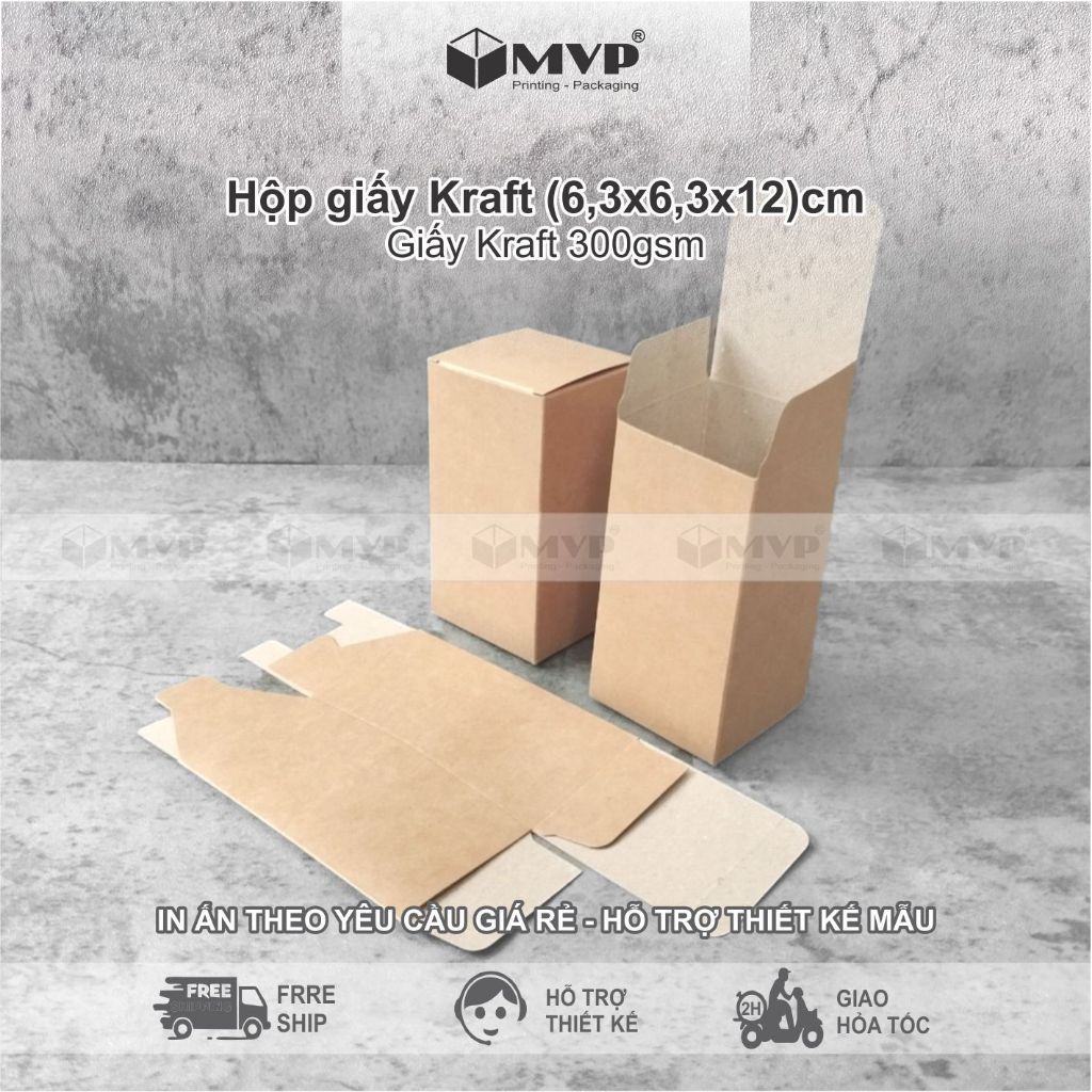 [50 cái] Hộp giấy kraft đựng bóng LED, hộp quà tặng giấy kraft size (63x63x120)mm