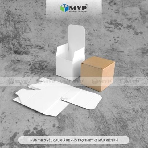  Hộp giấy hình vuông màu trắng 350gsm, hộp giấy vuông Kraft kích thước 5x5x5cm 