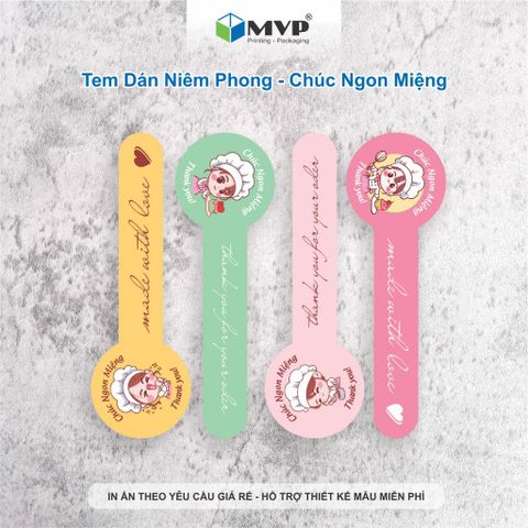  Tem dán chúc ngon miệng - tem thank you dài (10x3)cm, tem dán Decal giấy cán mờ 