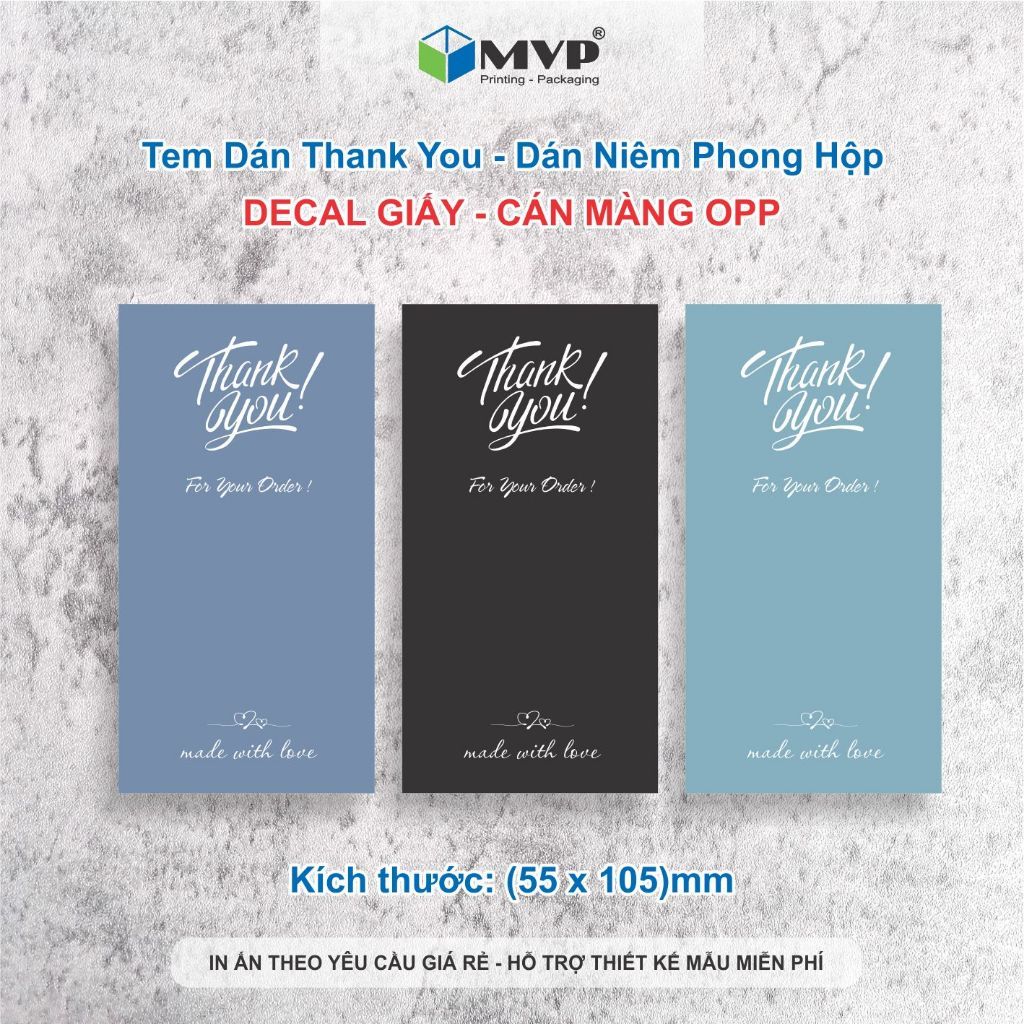 Tem Giấy Dán Hộp Carton Đóng Hàng, Tem Thank You Dán Niêm Phong Hộp MÀU TỐI, Decal giấy cán màng OPP