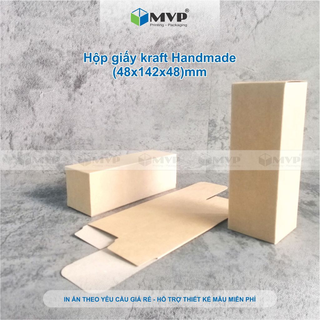 Hộp giấy kraft đựng tinh dầu 100ml, hộp đựng nước hoa chiết, hộp quà tặng giấy kraft size (48x142x48)mm
