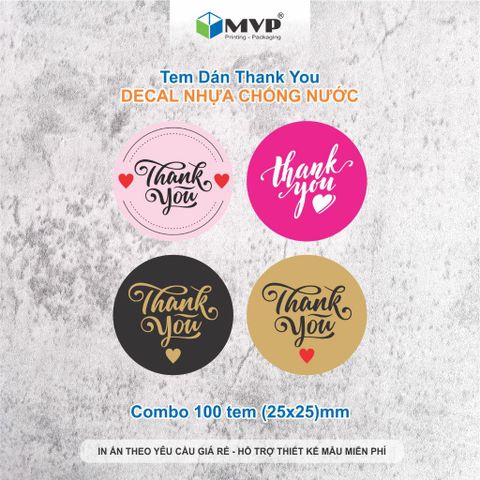  [DECAL NHỰA] Tem thank you dán trang trí chai nhựa - thủy tinh chống thấm nước cao cấp 
