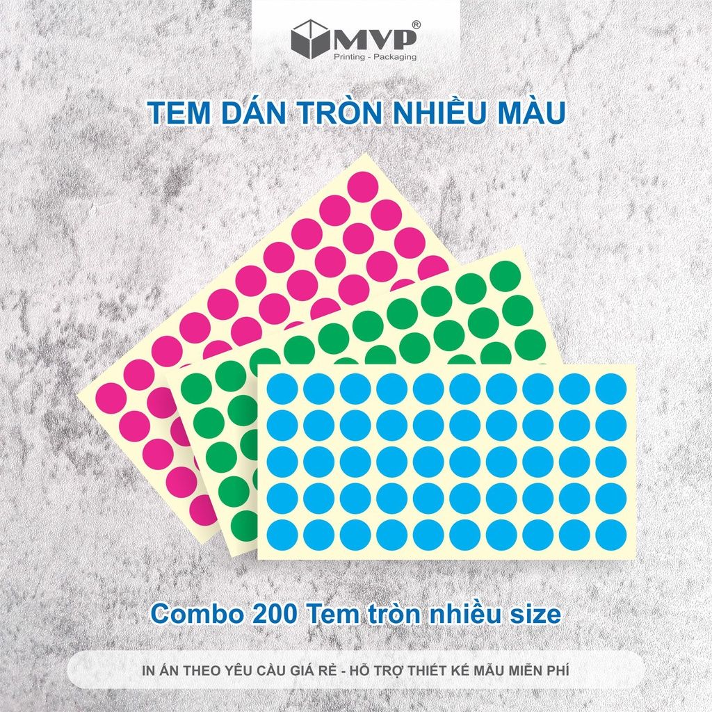 Tem nhãn tròn nhiều màu, nhãn dán decal hình tròn nhiều màu, nhiều size 1 cm, 1,5cm, 2cm