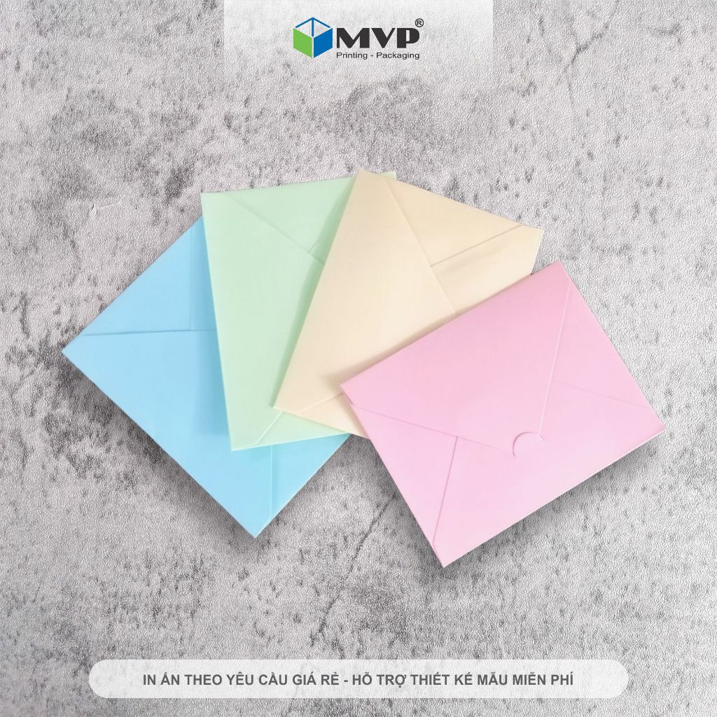 Bao thư vintage nắp xéo màu pastel, bao thiệp mini (13x10)cm - XẤP 50 CÁI
