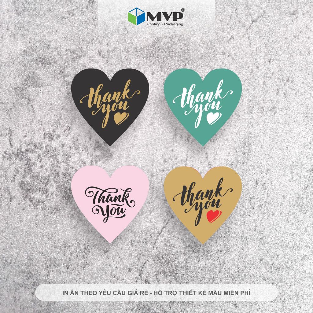 Tem dán Thank You hình trái tim Decal dán nhiều màu - nhãn dán thanks - tem cám ơn cho shop