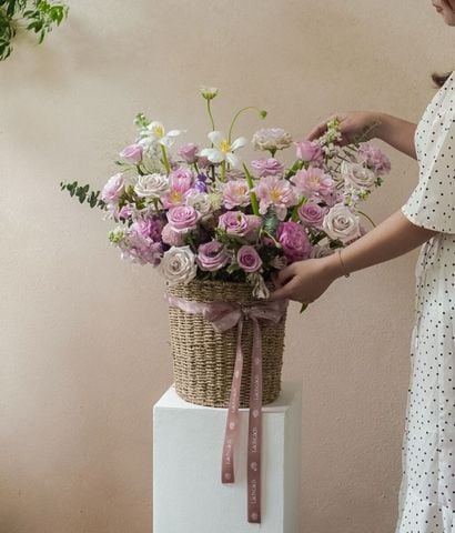 Giỏ cói tone tím pastel