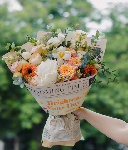 Bó blooming times peony trắng mix