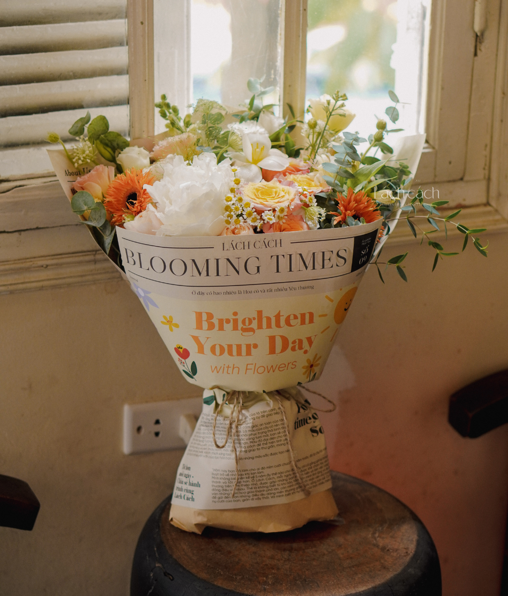 Bó blooming times peony trắng mix