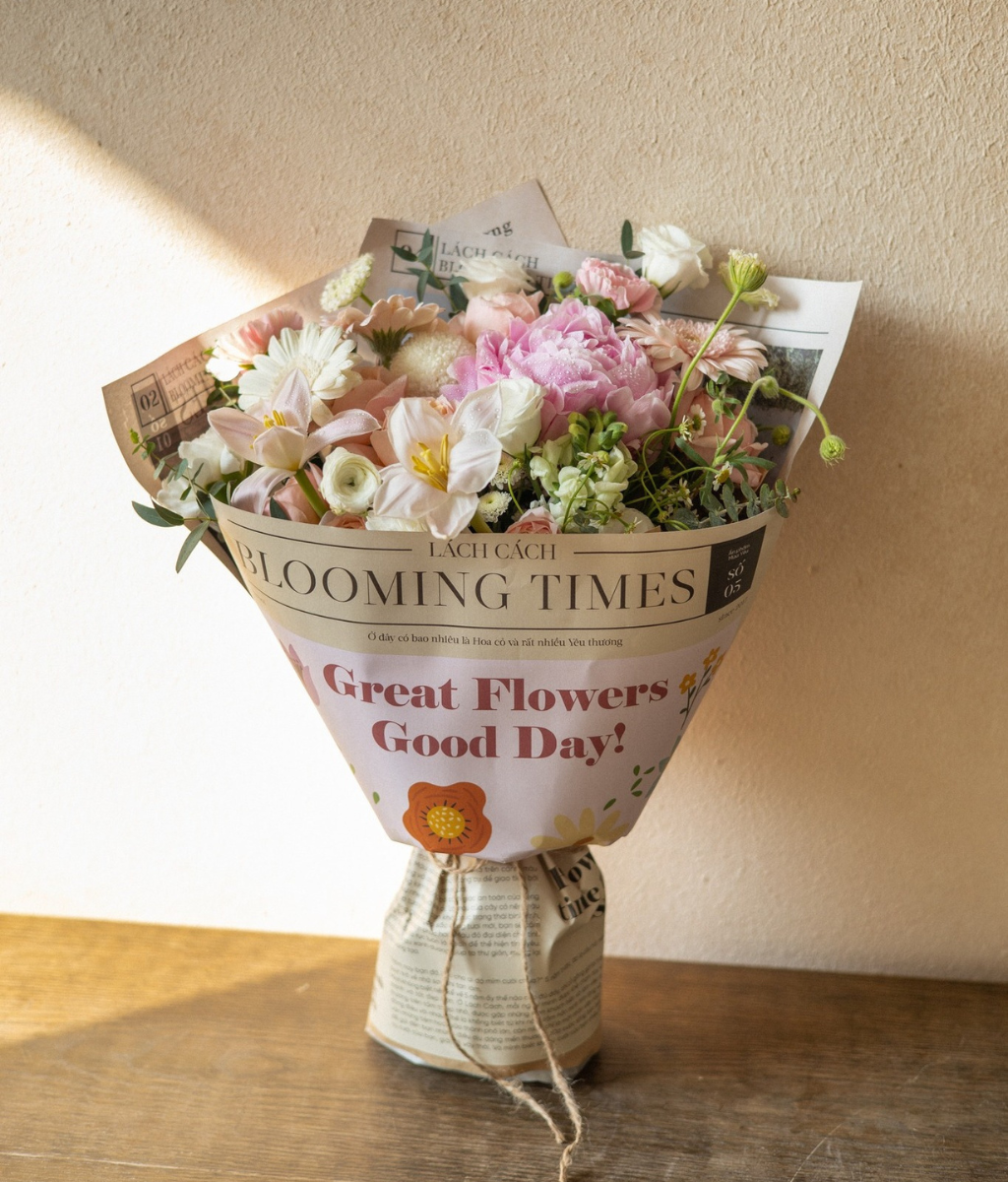 Bó hoa blooming times mix 1 bông peony sarah cùng tulip