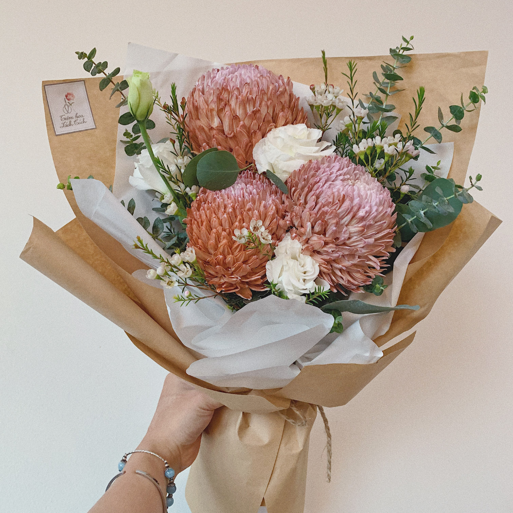 Bó một mặt cúc mẫu đơn nâu