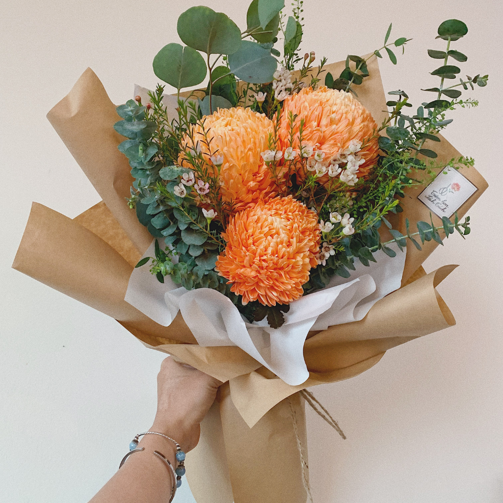 Bó một mặt cúc mẫu đơn cam