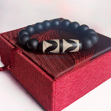  Vòng đá núi lửa Obsidian mix Dzi Bead Nanh Hổ Kép 
