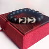 Vòng đá núi lửa Obsidian mix Dzi Bead Nanh Hổ Kép