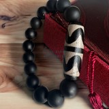  Vòng đá núi lửa Obsidian mix Dzi Bead Nanh Hổ Kép 