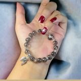  Vòng đá thạch anh tóc đen mix túi tiền và bạc 925 